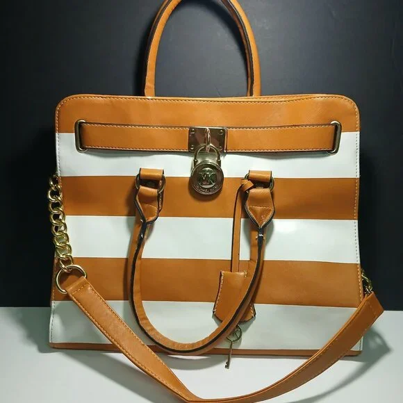 Michael Kors Hand Bag / Michael Kors Shoulder Bag / Orange & White Bag - Picture 2 of 10